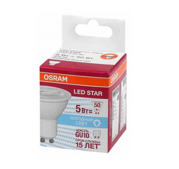 Лампа PAR16 5W/840 (=50W) 230V  GU10 350lm  36° 15000h OSRAM 
