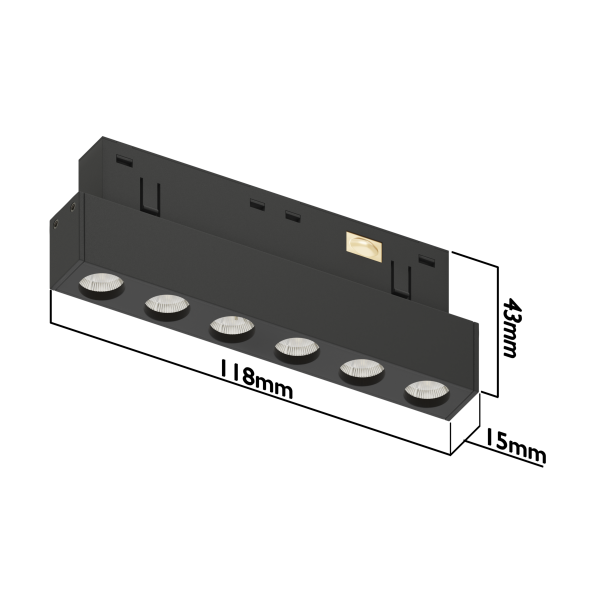 Светильник LINER BLACK MASK MAGNETIC S15 48V 6W 36° 3000K CRI90 OSRAM | Черный корпус L118mm