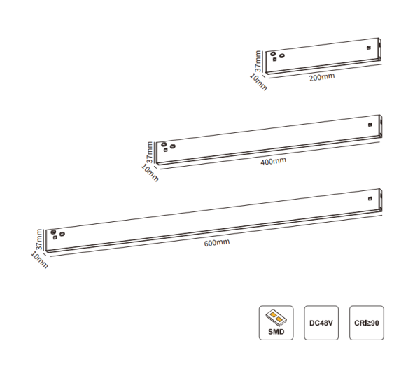 Светильник LINER MAGNETIC S10 48V 10W 120° 3000/4000/6000K CRI90 OSRAM | Черный корпус L200mm