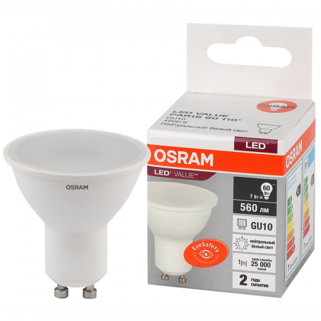Лампа PAR16 7SW/840 (60W) 230V 60 110°  GU10 560lm  25000h  OSRAM LED