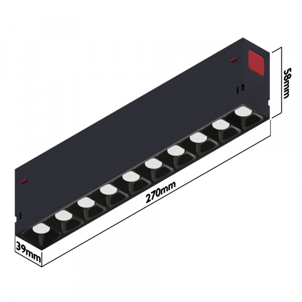 Светильник LINER S39 SMART DIM 20W 10х2W OSRAM 36° CRI90 3000K | Black L270x34x58mm 220V