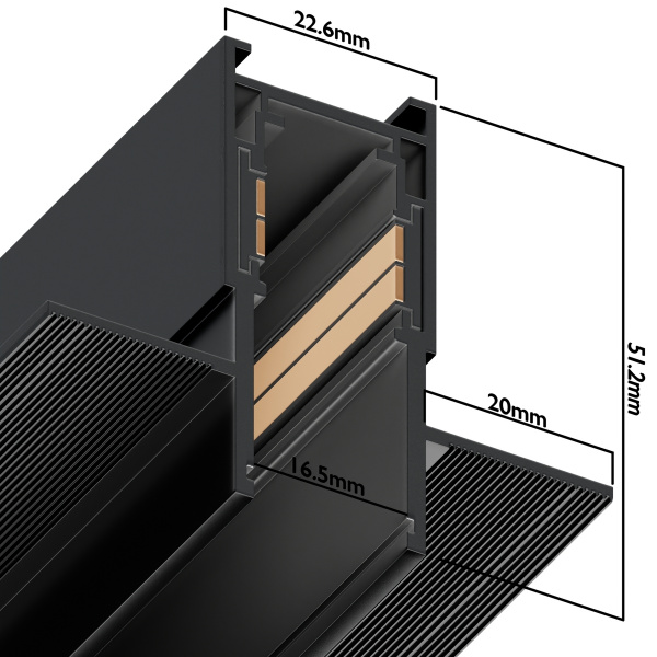 Трековая система встраиваемая MAGNETIC S15 48V 4TRA BLACK 2000x60x52mm